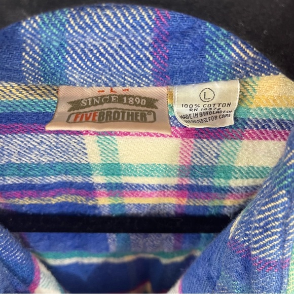 Vintage Five Brother Plaid Button Down Flannel size Large - Picture 4 of 5